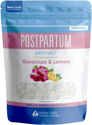 Remojamiento de baño posparto (2 libras) Cuidado posparto para madres primerizas sal de baño con aceites esenciales en bolsa fácil de presionar sin