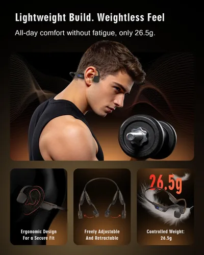Miniatura 8 de Bone Conduction Headphones, 14H Playtime Bluetooth 6.0 Open-Ear Earbuds with Mic, IPX5 Waterproof Lightweight Headset, Wireless Sport Earphones for
