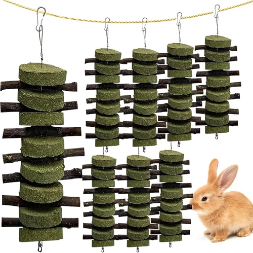 Miniatura 11 de kathson 3 piezas de juguetes masticables de conejo para rechinar dientes, golosinas de chinchilla palos de bambú orgánico ramas de madera de fruta
