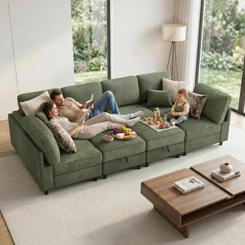 Miniatura 24 de KKL Sofá modular de 84 pulgadas, sofás de 3 plazas para sala de estar con almacenamiento, sofá modular de asiento profundo seccional, funda