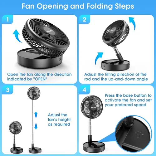 Miniatura 6 de Belife X8-Lite - Ventilador portátil, recargable con batería de 7200 mAh, ventilador de piso de escritorio USB con control remoto, ventilador Negro