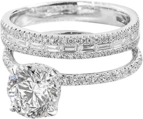 Miniatura 5 de Juego de 2 anillos de diamantes para parejas, juego de anillos de diamantes con microincrustaciones de lujo, joyería de compromiso para mujer
