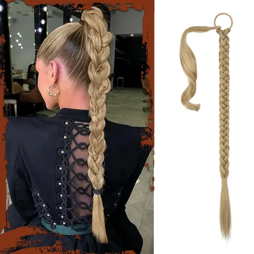 Miniatura 27 de Sofeiyan Extensión de cola de caballo de trenza larga con banda para el cabello, lacio, elegante, envolvente, extensiones de cabello trenzado, cola