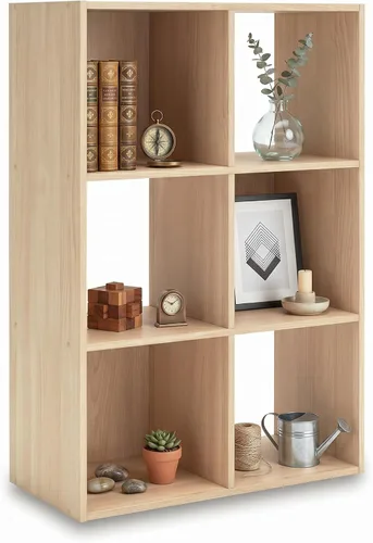 Miniatura 40 de Diseño exclusivo de Ashley Paxberry. Organizador de almacenamiento o librero moderno de 6 cubos, color blanqueado Encalar