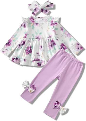 Kucnuzki Baby Girl Clothes Toddler Girl Cute Outfit Long Sleeve Shirt Ruffle Top Pant Set Fall Winter Clothing For Girl