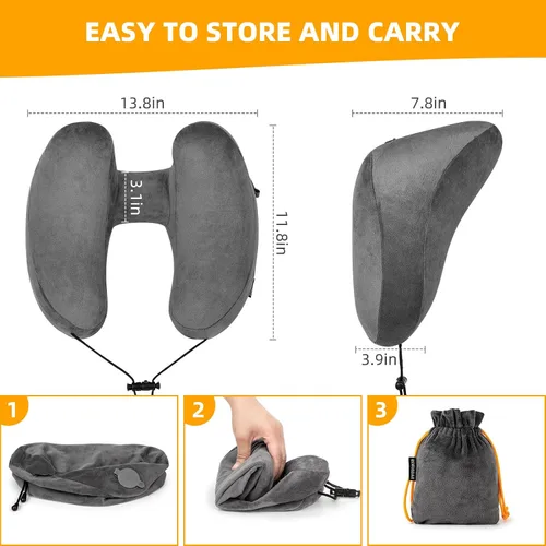 Miniatura 7 de Rewondah Almohada inflable de viaje para avión dormido, almohada inflable para el cuello para viajar en avión con funda lavable, almohada de viaje