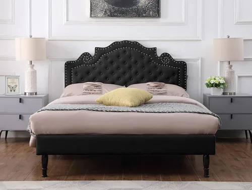 Miniatura 13 de Base de cama de plataforma tapizada tamaño Queen con cabecero ajustable de 47 pulgadas de alto, cama de lino copetuda con botones, soporte de Beige