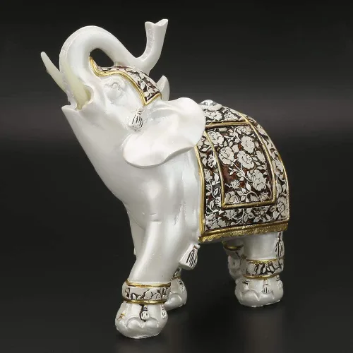 Miniatura 6 de Estatua decorativa de elefante de resina blanca, 6.7 pulgadas, adorno coleccionable de Feng Shui de buena suerte y riqueza para oficina en casa