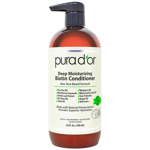PURA D'OR Acondicionador de biotina hidratante profunda espesa, suaviza e hidrata el cabello seco, encrespado y dañado con aceite de argán,