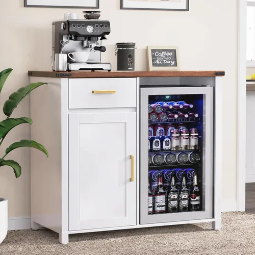 GDLF Barra de café con espacio para mini nevera, soporte de gabinete para mini nevera, gabinete para licores y vinos para dormitorio, cocina u Blanco