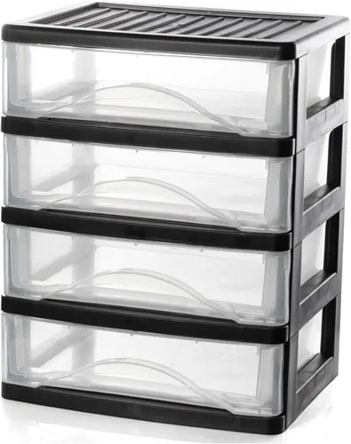 Miniatura 8 de BYCY Organizador de escritorio mediano apilable transparente de 4 cajones para suministros de oficina, cajones de almacenamiento apilables
