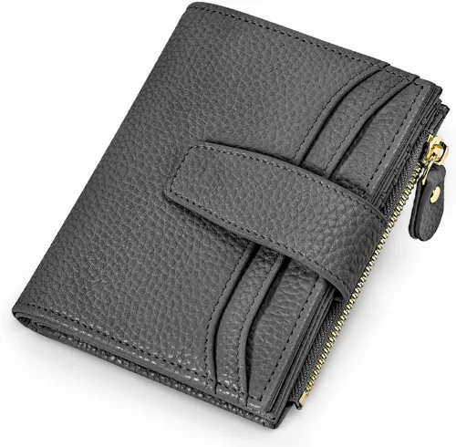 Miniatura 9 de oscaurt Billetera pequeña para mujer con bloqueo RFID, de dos pliegues, compacta, para tarjetas de crédito, de piel, con bolsillo con cremallera