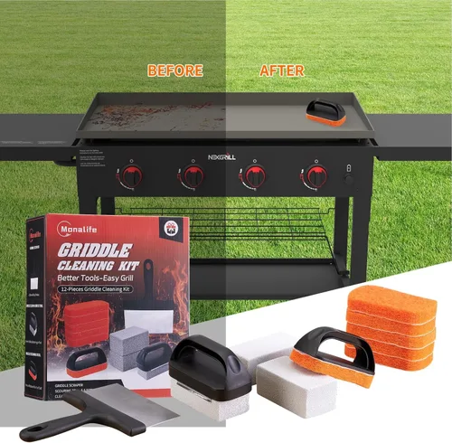 Miniatura 5 de Kit de limpieza de plancha de 12 piezas para Blackstone, juego de cepillos de parrilla de alta resistencia con raspador y piedra, accesorios
