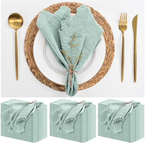 Miniatura 36 de Paquete de 12 servilletas de lino y algodón beige de 16 x 16 pulgadas, hechas a mano con flecos, servilletas de tela suave, lavables y rústicas