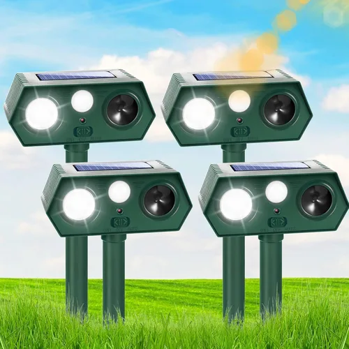 Paquete de 4 repelentes solares ultrasónicos de animales, repelente de gatos, dispositivos repelentes de ciervos para exteriores, detección de