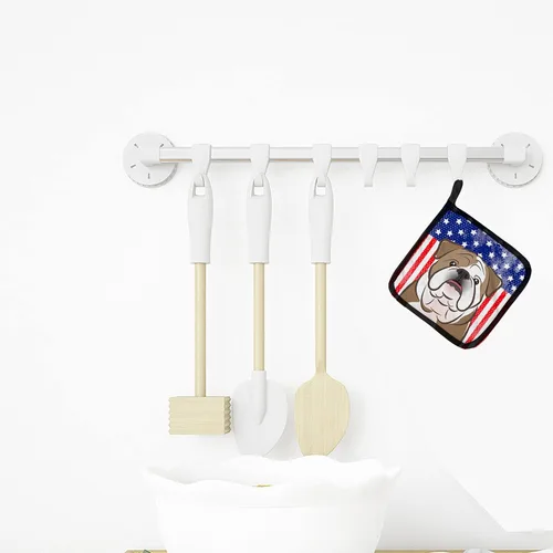 Miniatura 3 de Caroline's Treasures BB2149PTHD - Juego de soportes para ollas de cocina con bandera estadounidense y bulldog inglés, resistentes al calor