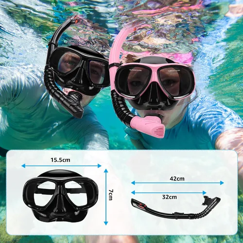 Miniatura 6 de Equipo de esnórquel para adultos, máscara de esnórquel para adultos, conjunto de máscara de buceo de visión amplia, antifugas y antivaho con lente