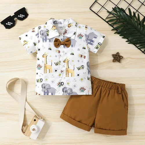 Miniatura 2 de JEELLIGULAR Conjunto de ropa de verano para bebé niño de manga corta con botones y pantalones cortos, trajes casuales para caballeros de 1 a 6 años
