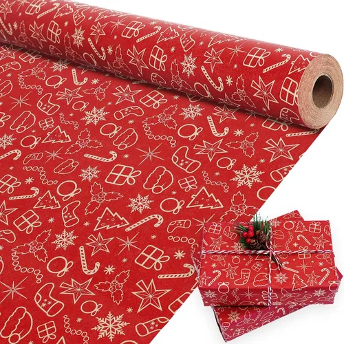 Miniatura 10 de Papel de regalo de Navidad, papel de regalo de Navidad de papel kraft negro y dorado con lámina, rollo jumbo, papel de regalo negro y blanco