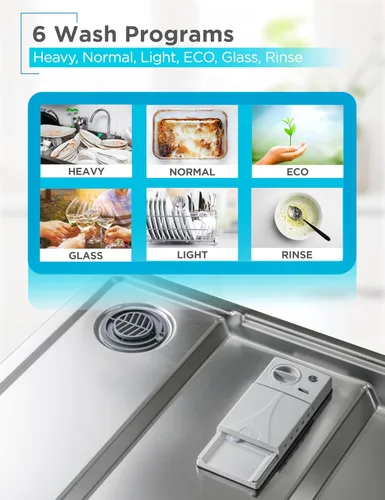 Miniatura 6 de BLACK+DECKER Lavavajillas empotrado de 24 pulgadas, capacidad para 12 cubiertos con tina de acero inoxidable, lavavajillas con 6 programas