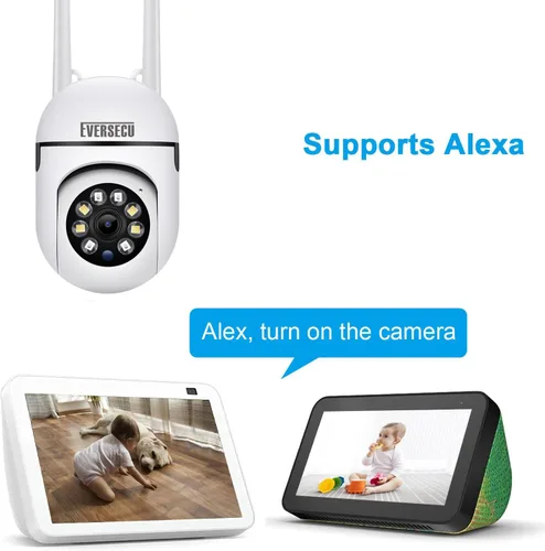 Miniatura 9 de EVERSECU Cámara de seguridad PTZ WiFi para exteriores 1080P, WiFi 5G, seguimiento automático, audio de 2 vías, visión nocturna Spotlight, compatible