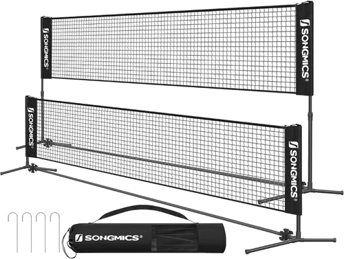 SONGMICS - Red de bádminton ajustable en altura, red de voleibol, red de pickleball para tenis junior, niños, cancha interior y exterior, red Negro