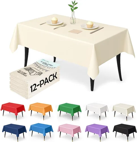 Miniatura 22 de Paquete de 12 manteles de plástico negro – Cubiertas de mesa desechables de 54 x 108 pulgadas para mesas rectangulares, resistentes y resistentes al