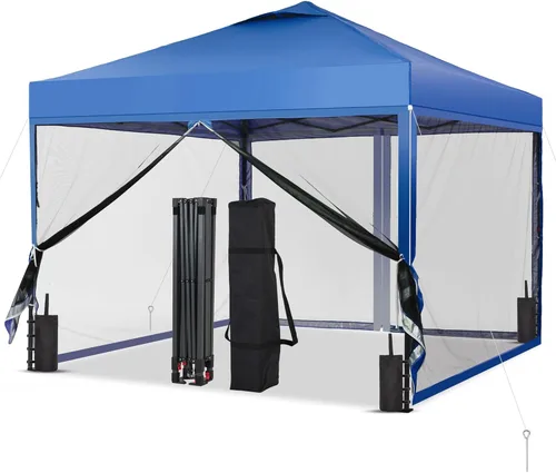 Miniatura 19 de GDY Tienda de campaña desplegable de 10 x 10 pies, gazebo para exteriores con 4 bolsas de arena, toldo fácil de instalar con 3 alturas ajustables