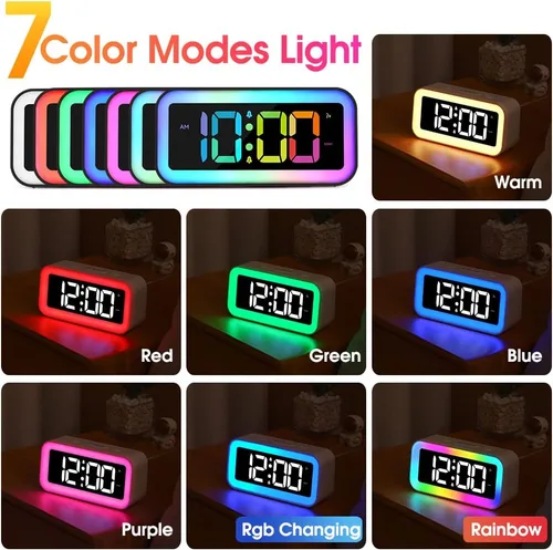 Miniatura 2 de Cadmos Reloj despertador fuerte para dormitorios con luz nocturna RGB dinámica, para adultos que duermen profundamente, doble alarma, atenuador