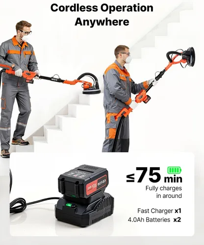 Miniatura 6 de VEVOR Lijadora de paneles de yeso, lijadora eléctrica inalámbrica de 450 W, herramienta de eliminación de techo de palomitas de maíz con colección