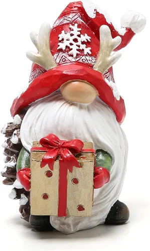 Miniatura 3 de Hodao Figuras de resina de gnomos de Navidad con sombreros rojos y diseño de copo de nieve, bonita estatua coleccionable para decoración de mesa