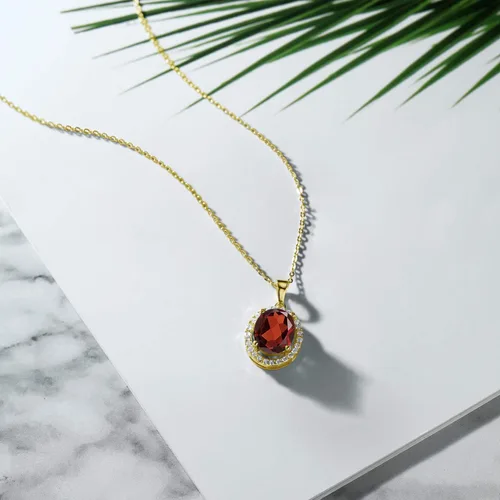 Miniatura 15 de Gem Stone King Collar con colgante de plata chapada en oro amarillo de 18 quilates de 0.433 x 0.354 in con piedra natal ovalada para mujer