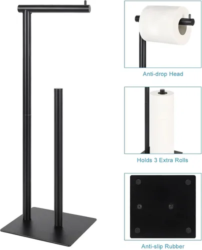 Miniatura 3 de Soporte de papel higiénico Soporte de rollo de papel higiénico Soporte independiente de papel higiénico negro para baño Soporte de almacenamiento