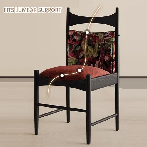 Miniatura 7 de Sillas de comedor tapizadas de madera maciza, juego de sillas de comedor de tela bordada con respaldo curvo, sillas laterales decorativas para sala