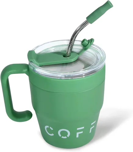 Taza de café aislada con asa, bonita taza de viaje de 14 onzas, taza de café de acero inoxidable al vacío, para mantener las bebidas calientes o