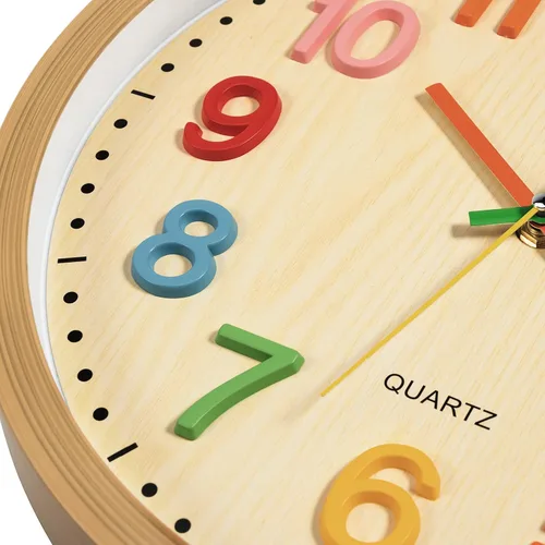 Miniatura 5 de Foxtop Reloj de pared silencioso para niños, funciona con pilas, sin tictac, reloj colorido para niños, para aula, sala de juegos, habitación