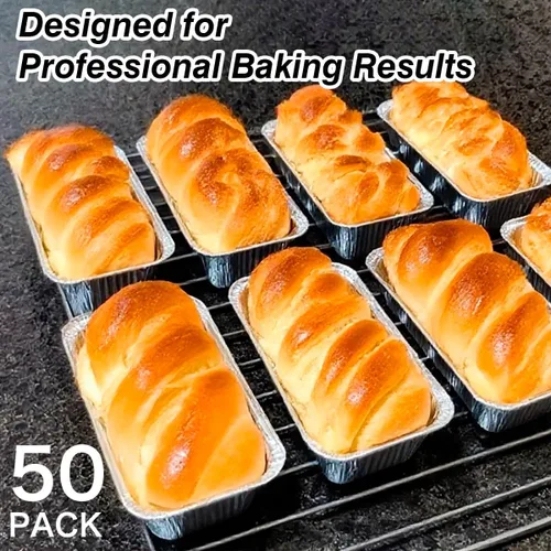 Miniatura 4 de MOACOCK Paquete de 50 mini moldes para pan de 1 libra, 6 x 3.5 x 2 pulgadas, moldes de pan desechables de papel de aluminio para hornear pasteles