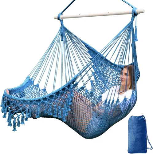 Chihee Silla de Hamaca Súper Grande Silla Colgante de Cuerda de Algodón Hilado Suave Silla de Tejido, Barra Separadora de Metal Resistente Plegable