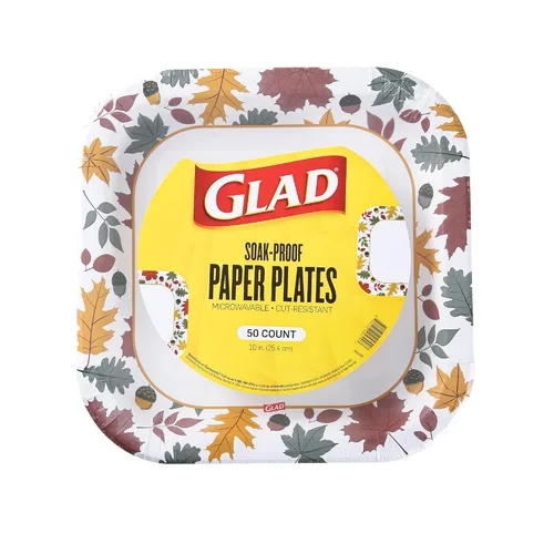 Miniatura 11 de Glad - Platos desechables cuadrados de papel, patrón de follaje otoñal - Platos decorativos fuertes, resistentes, a prueba de remojo y aptos