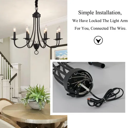 Miniatura 4 de Candelabro de granja negro de 6 luces, estilo rústico de luz industrial moderna, lámpara colgante para comedor, mesa de cocina, sala de estar