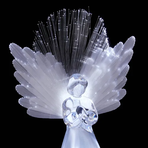 Miniatura 9 de Alpine Corporation Adorno para la Copa del Árbol de Ángel de 11 pulgadas de alto con alas de fibra óptica y luz LED, con función de temporizador
