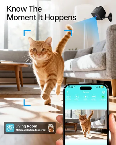 Miniatura 6 de Mini cámara inalámbrica - Cámara de niñera WiFi de 1080p con visión nocturna, zonas de movimiento personalizadas, fácil configuración Bluetooth