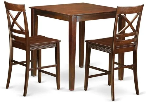 East West Furniture VNQU3-MAH-W - Juego de pub de 3 piezas de altura de mostrador para espacios pequeños que contiene una mesa cuadrada de comedor y