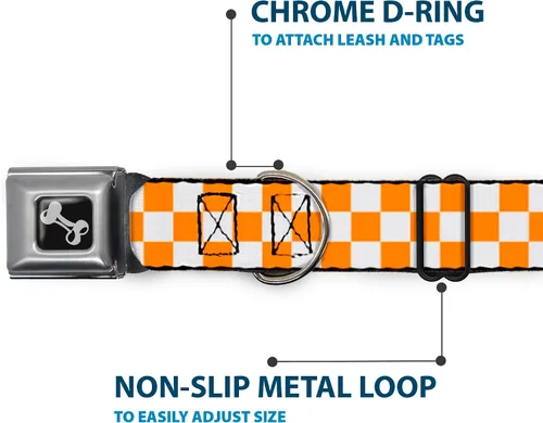 Miniatura 5 de Buckle-Down Checker White/Tan Orange Dog Collar Bone, Small/9-15