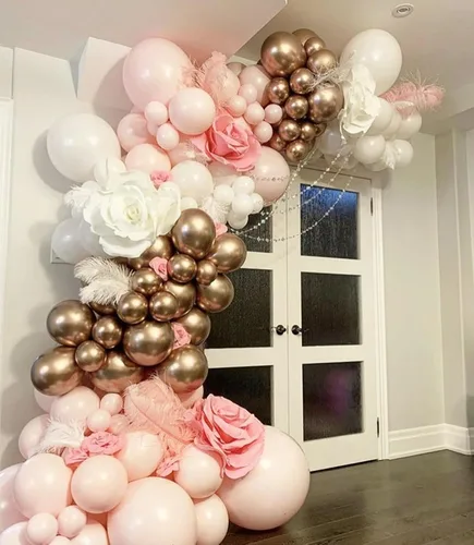 Miniatura 40 de Globos rosados y morados, 50 unidades de 12 pulgadas, globos de confeti, globos de látex metálicos rosados y morados con cinta, globos de fiesta