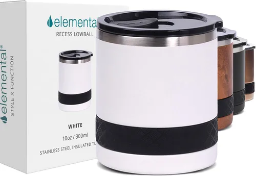 Miniatura 13 de Elemental Recess Vaso bajo de 10 oz, taza de acero inoxidable de triple pared con tapa de Tritan no fracturable, vaso de whisky aislado, taza