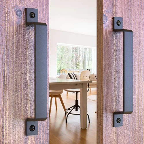 Miniatura 15 de Paquete de 2 manijas de barra recta de 8 pulgadas para puerta de granero, tiradores de hierro fundido negro para puertas correderas, puertas