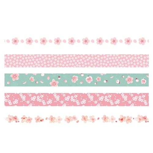 Miniatura 3 de Juego de 5 rollos de cintas washi creativas y básicas para artes, manualidades, diarios, planificadores, álbumes de recortes, envoltura (Sakura)