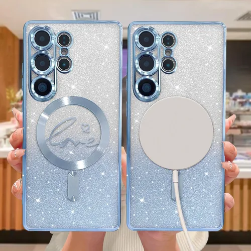 Miniatura 299 de ZONRW - Funda para Samsung Galaxy S22 Ultra magnética, para mujeres y niñas, cubierta trasera suave, lujosa, con corazón de amor, bling, degradado