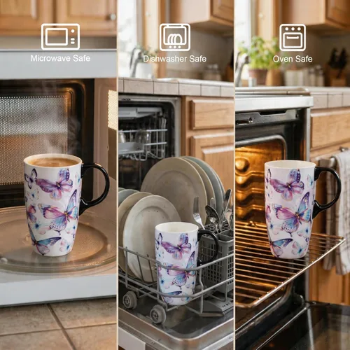 Miniatura 7 de Topadorn Taza de viaje de cerámica de 17 onzas con tapa y asa a prueba de derrames, apta para microondas y lavavajillas, regalo para hombres